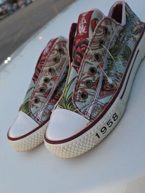 Christian Audigier Floral Low-Top Sneakers - Red/Green/Blue
